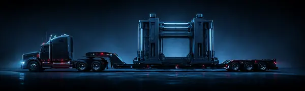 Double-drop trailer carrying tall industrial freight