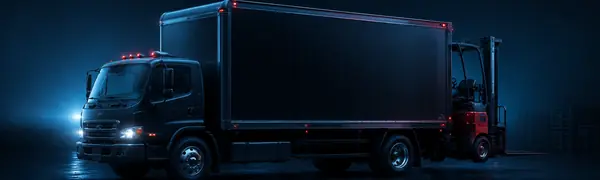Delivery truck with a rear-mounted Moffett forklift